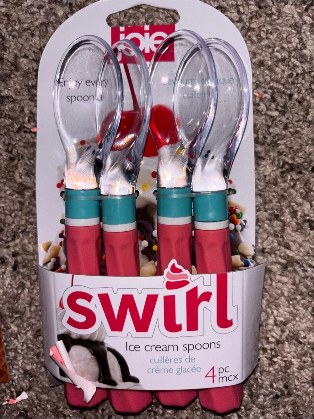 Joie Swirl Ice Cream Scoop and Spoon Set - pink with Teal Accents, Clear Heads